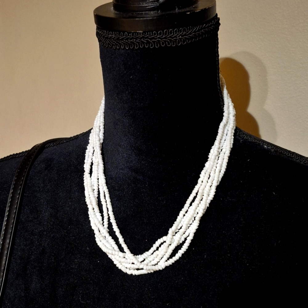Vintage 6 Strand Bohemian Glass White Bead knecklace